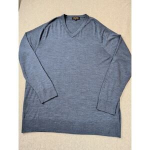 Brooks Brothers Sweater Mens 2XL Blue BrooksTech Merino Wool V-Neck Pullover